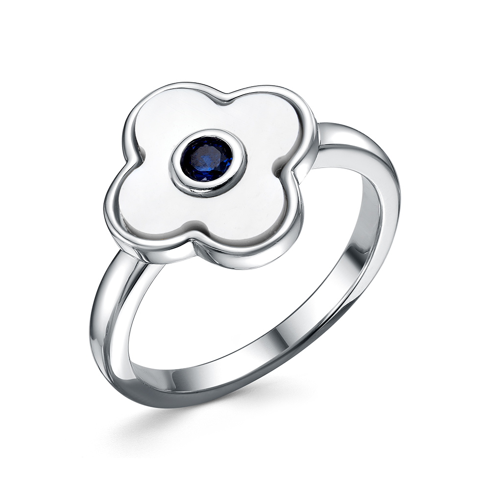 Кольцо из серебра с камнем Перламутр, Шпинель синт. фото, цены