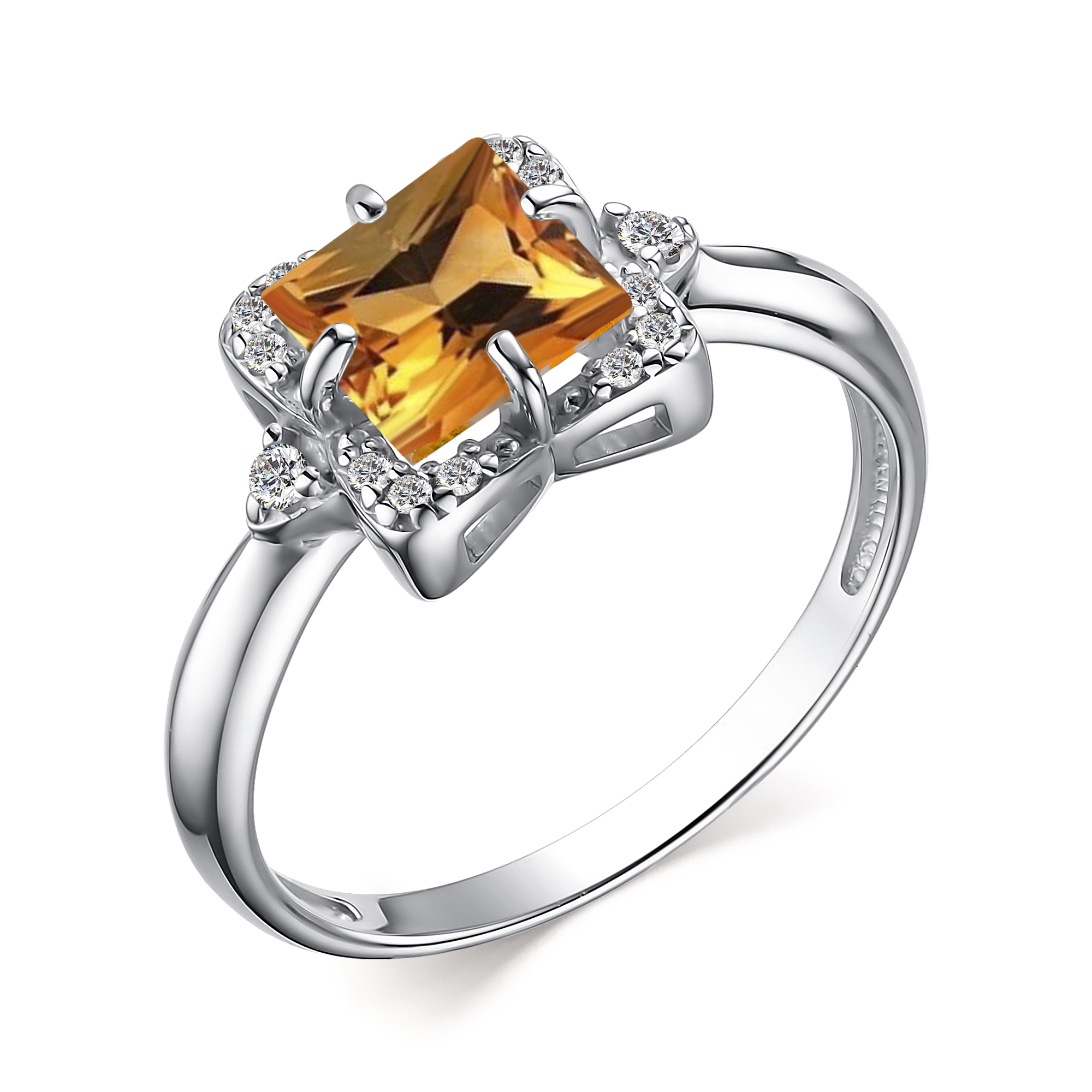 Кольцо из серебра с камнем Цитрин, Фианит фото, цены