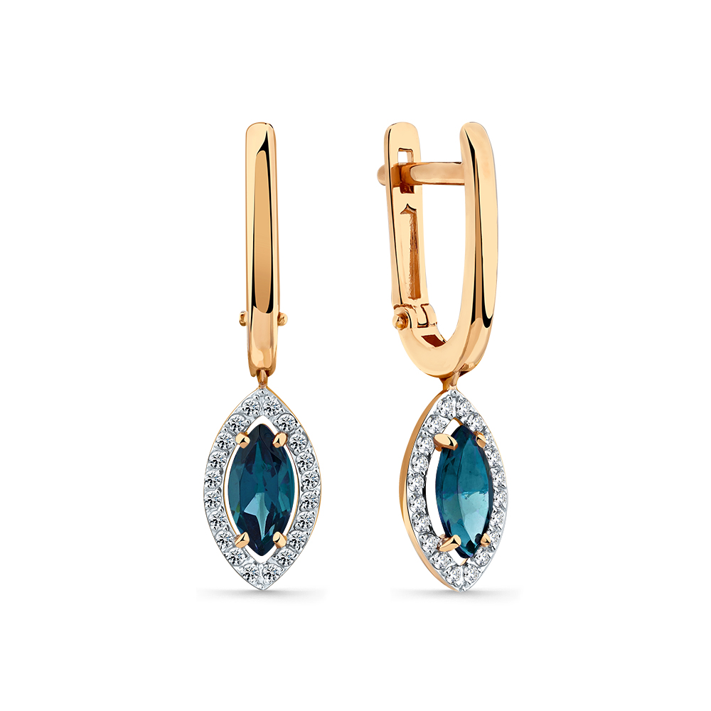 Серьги из золота с камнем Лондон топаз, Фианит фото, цены