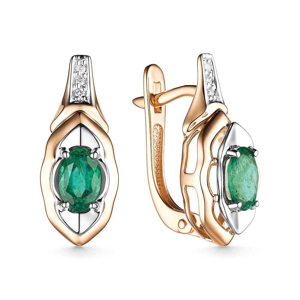 Серьги из золота с камнем Бриллиант, Изумруд фото, цены