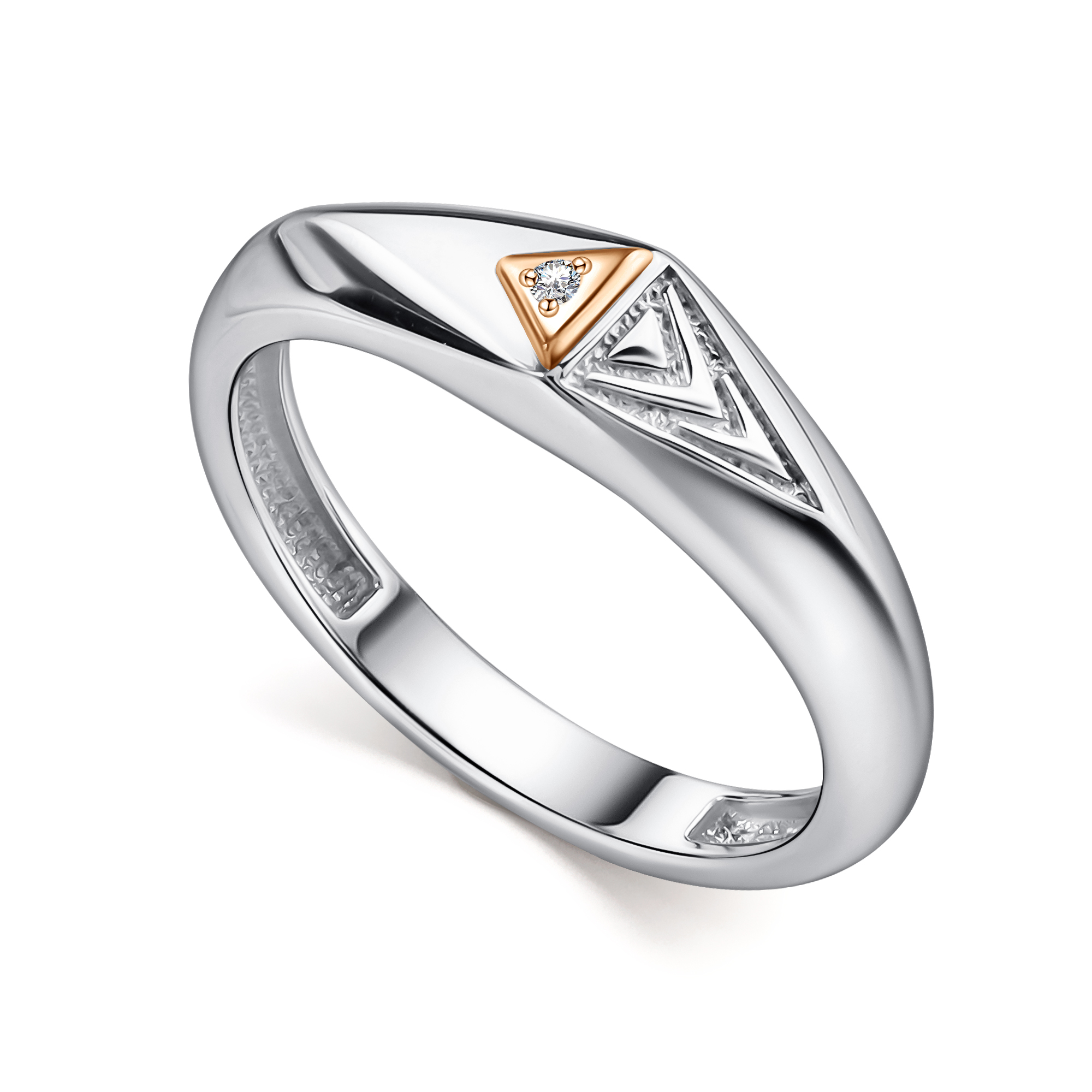 Кольцо из серебра с камнем Бриллиант, вставками золота фото, цены