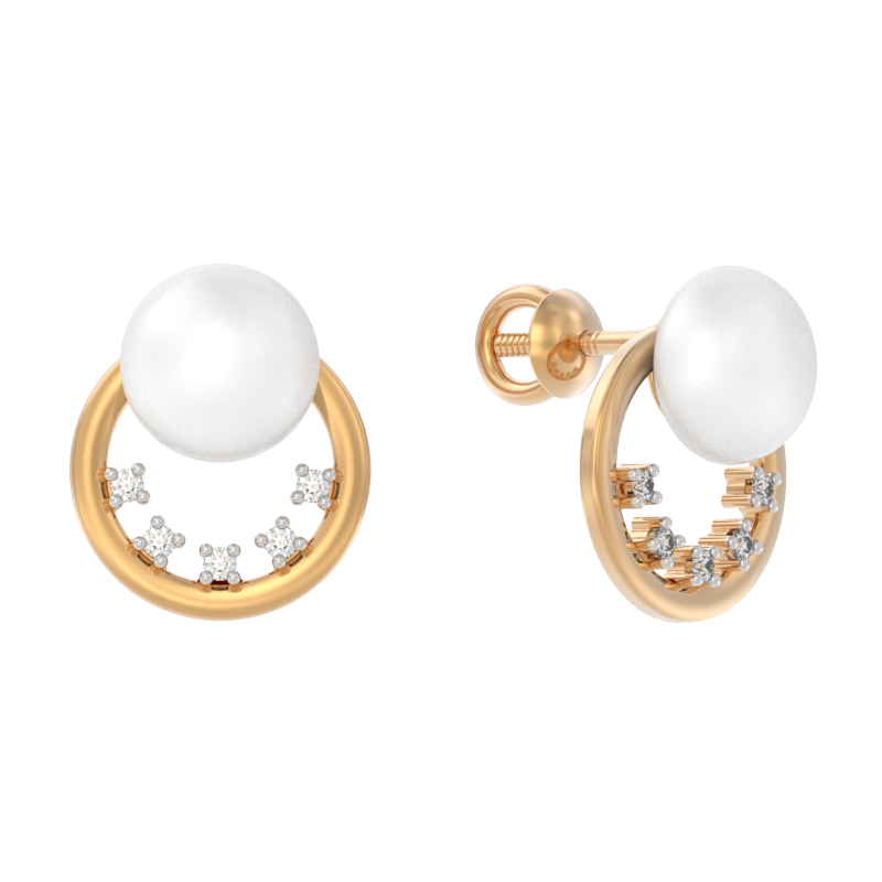 Пуссеты из золота с камнем Жемчуг, Фианит фото, цены