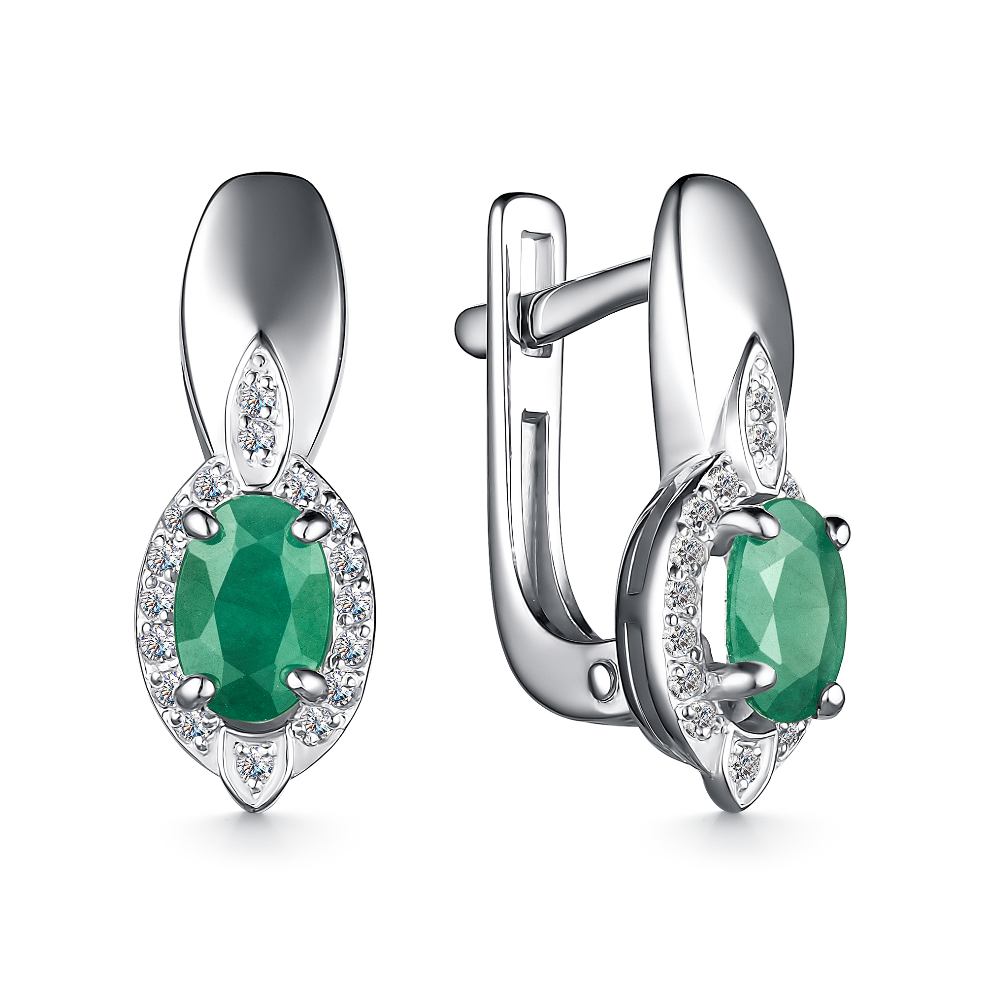 Серьги из серебра с камнем Фианит, Изумруд фото, цены