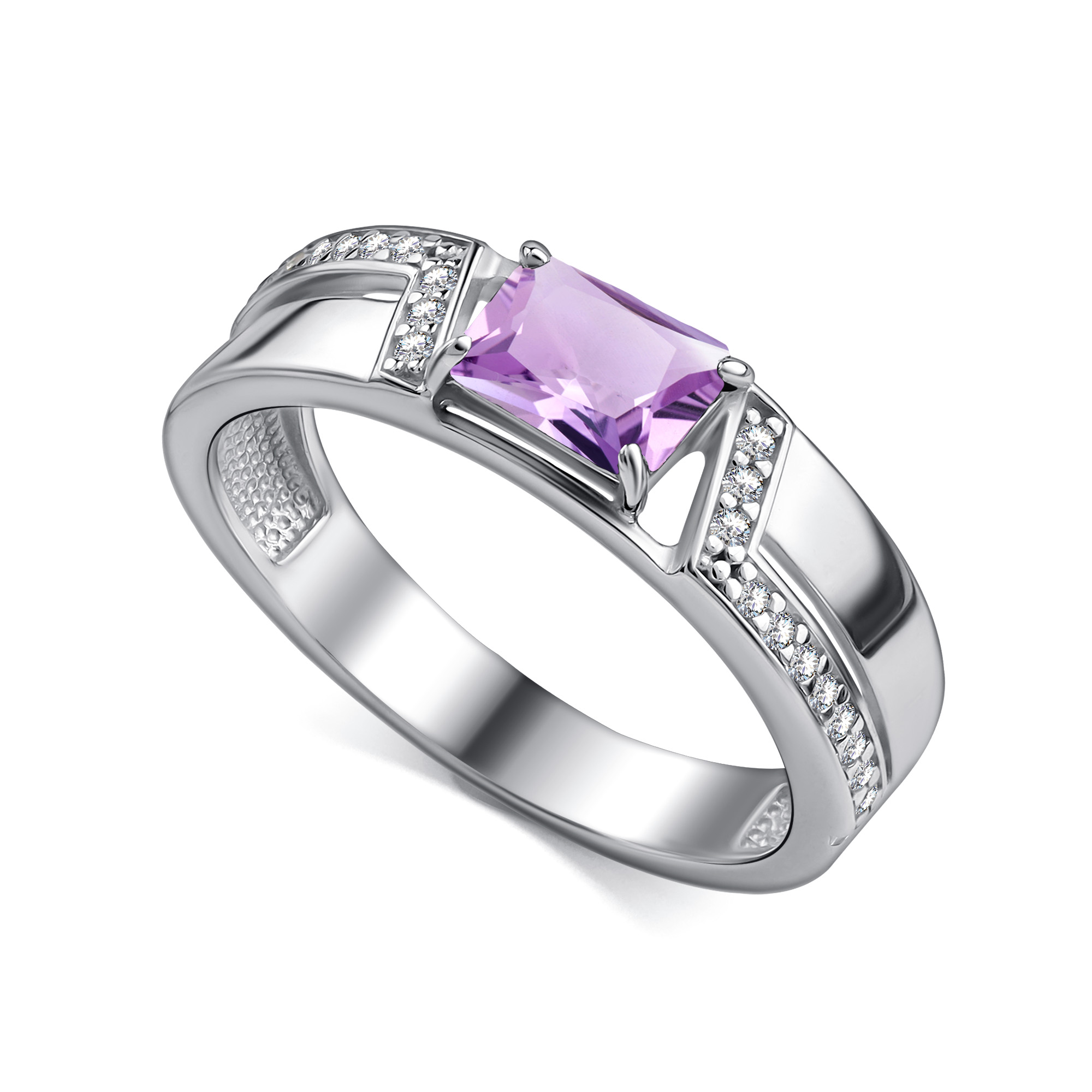 Кольцо из серебра с камнем аметист, Фианит фото, цены