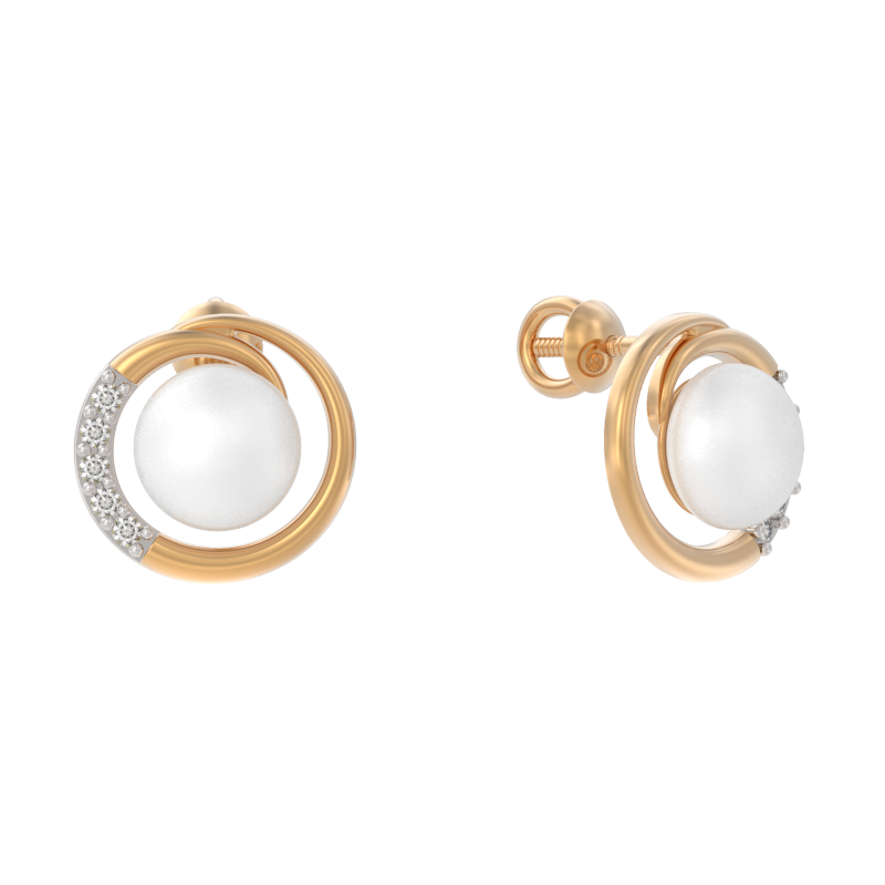 Пуссеты из золота с камнем Жемчуг, Фианит фото, цены