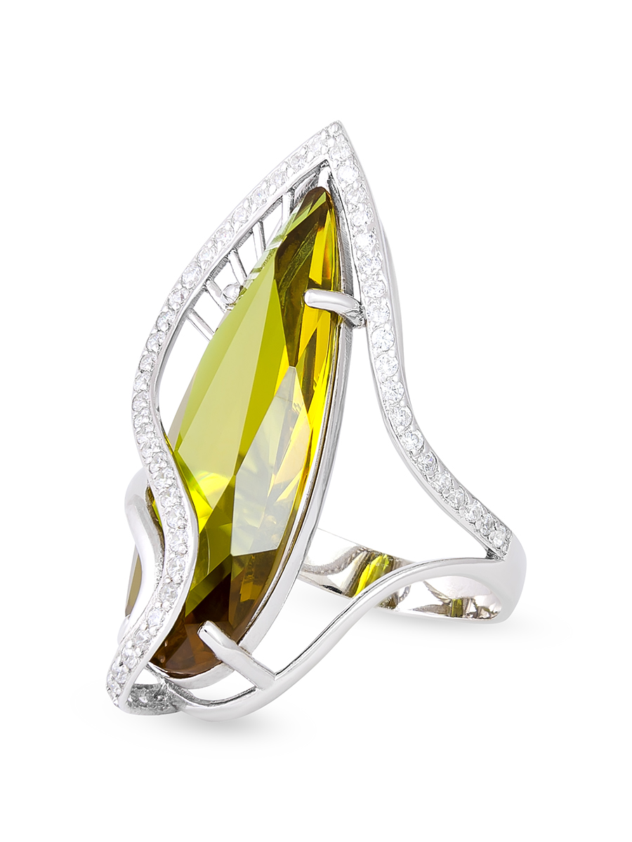 Кольцо из серебра с камнем Фианит, Кварц фото, цены