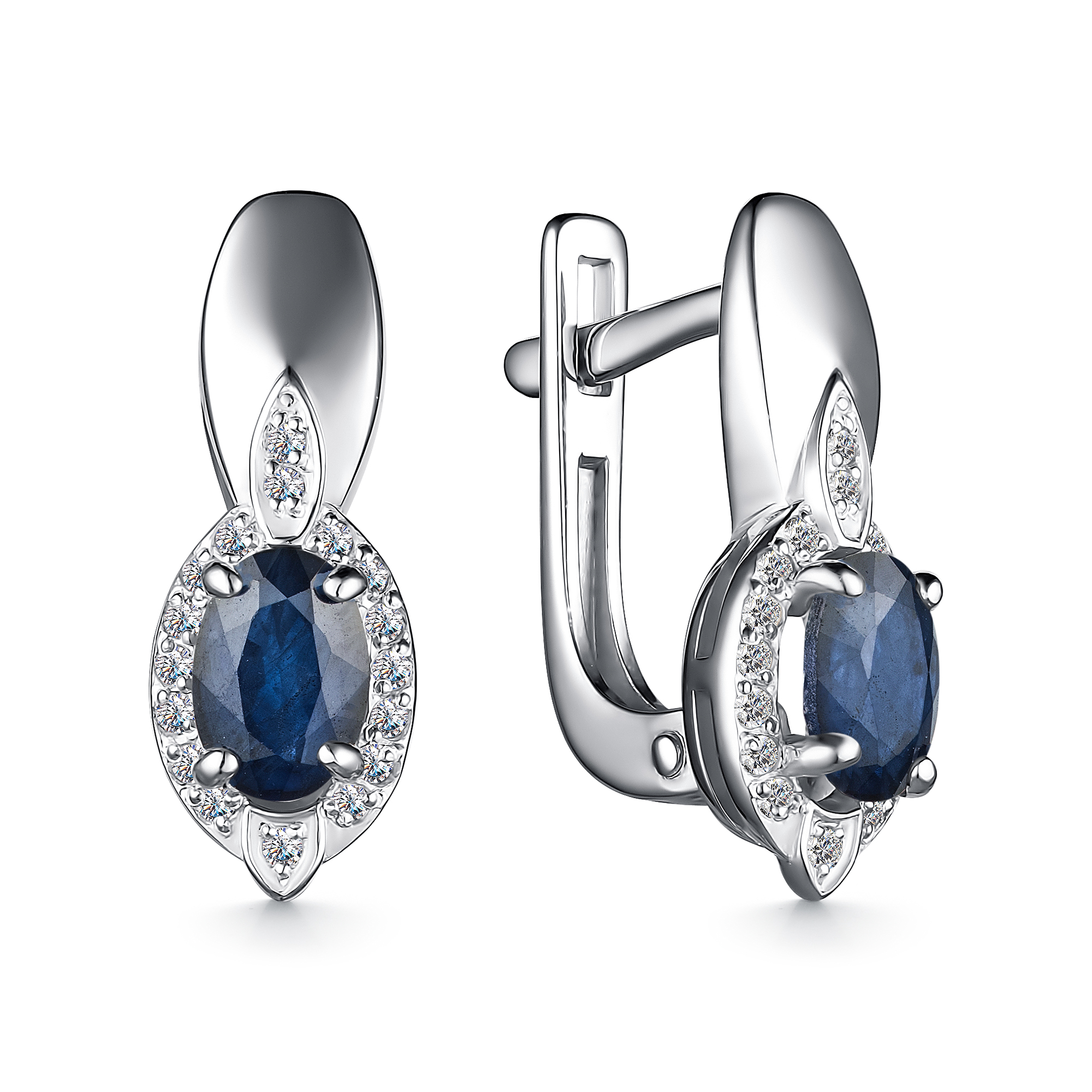 Серьги из серебра с камнем Фианит, Сапфир фото, цены