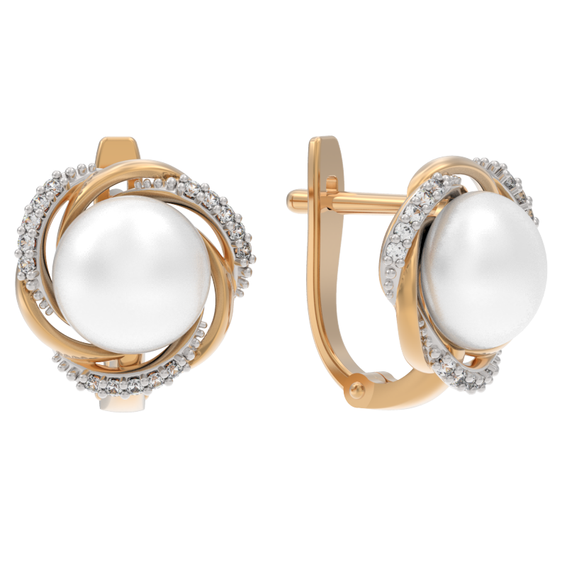 Серьги из золота с камнем Жемчуг, Фианит фото, цены