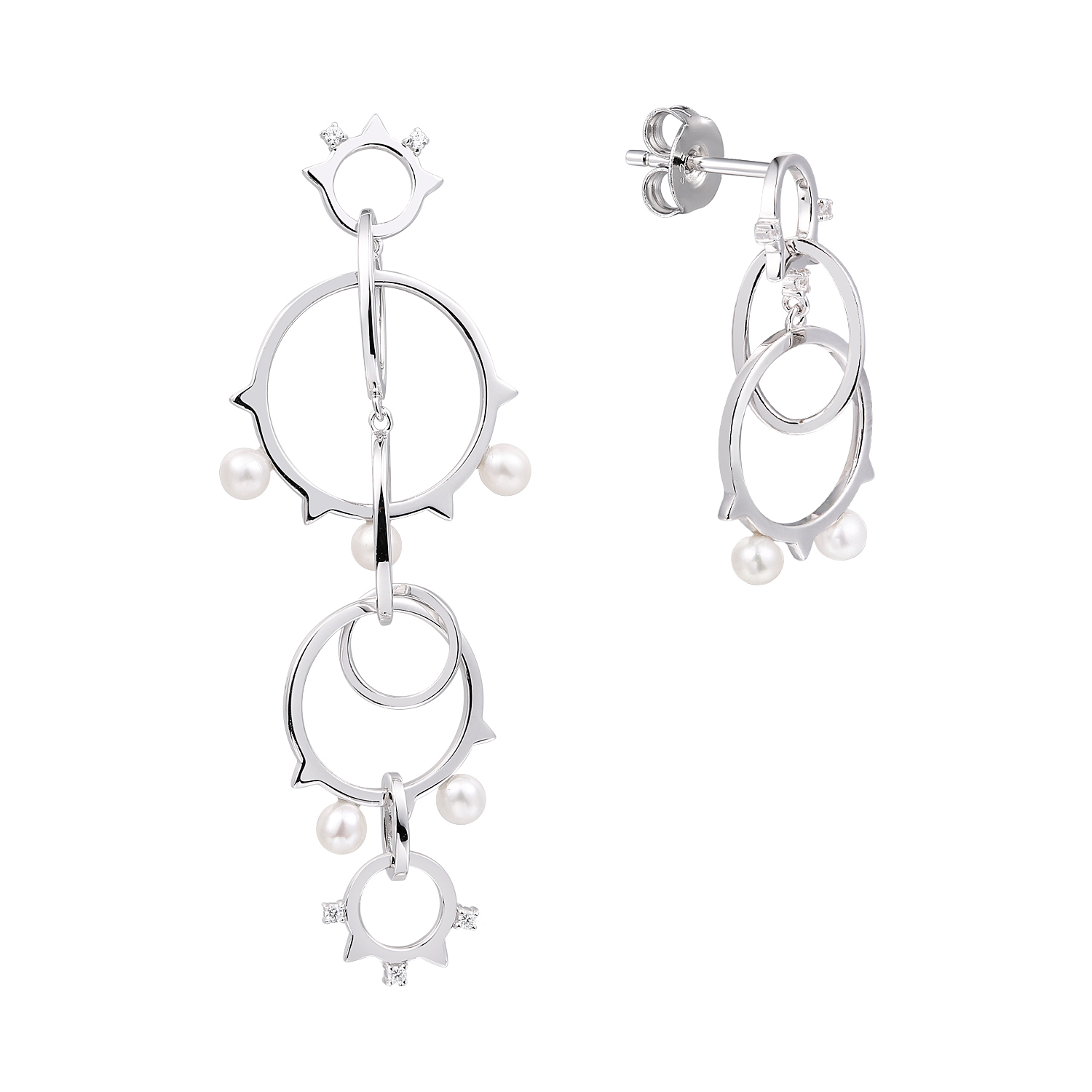 Серьги из серебра с камнем Жемчуг, Циркон фото, цены