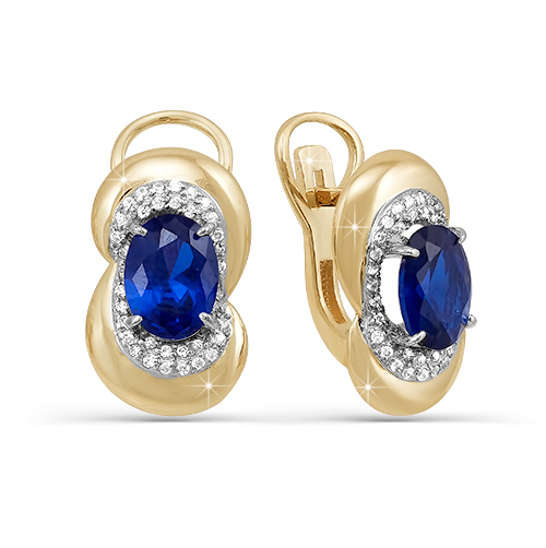 Серьги из золота с камнем Бриллиант, Сапфир фото, цены