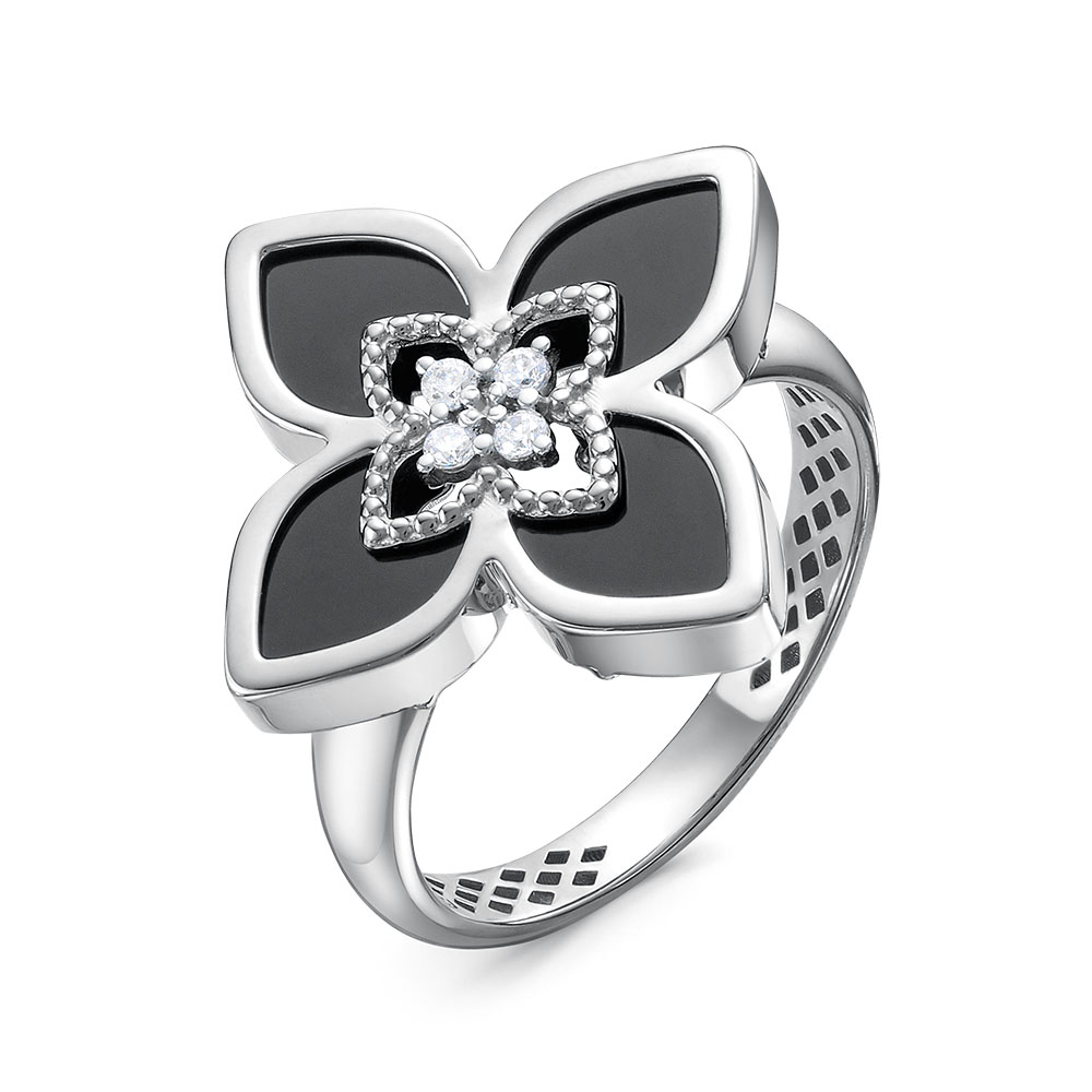 Кольцо из серебра с камнем Фианит, Оникс фото, цены