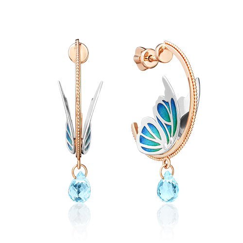 Пуссеты из золота с камнем Топаз, вставками эмали фото, цены