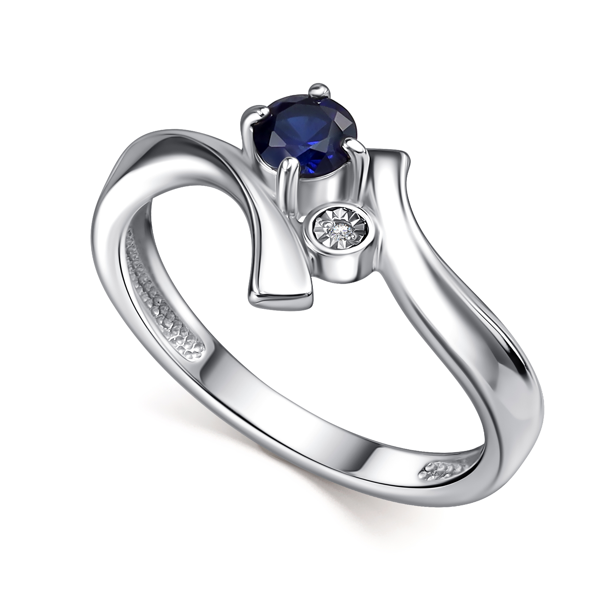 Кольцо из серебра с камнем Бриллиант, Сапфир г/т фото, цены
