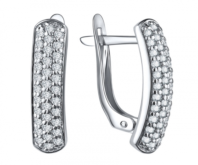 Серьги из серебра с камнем Фианит фото, цены