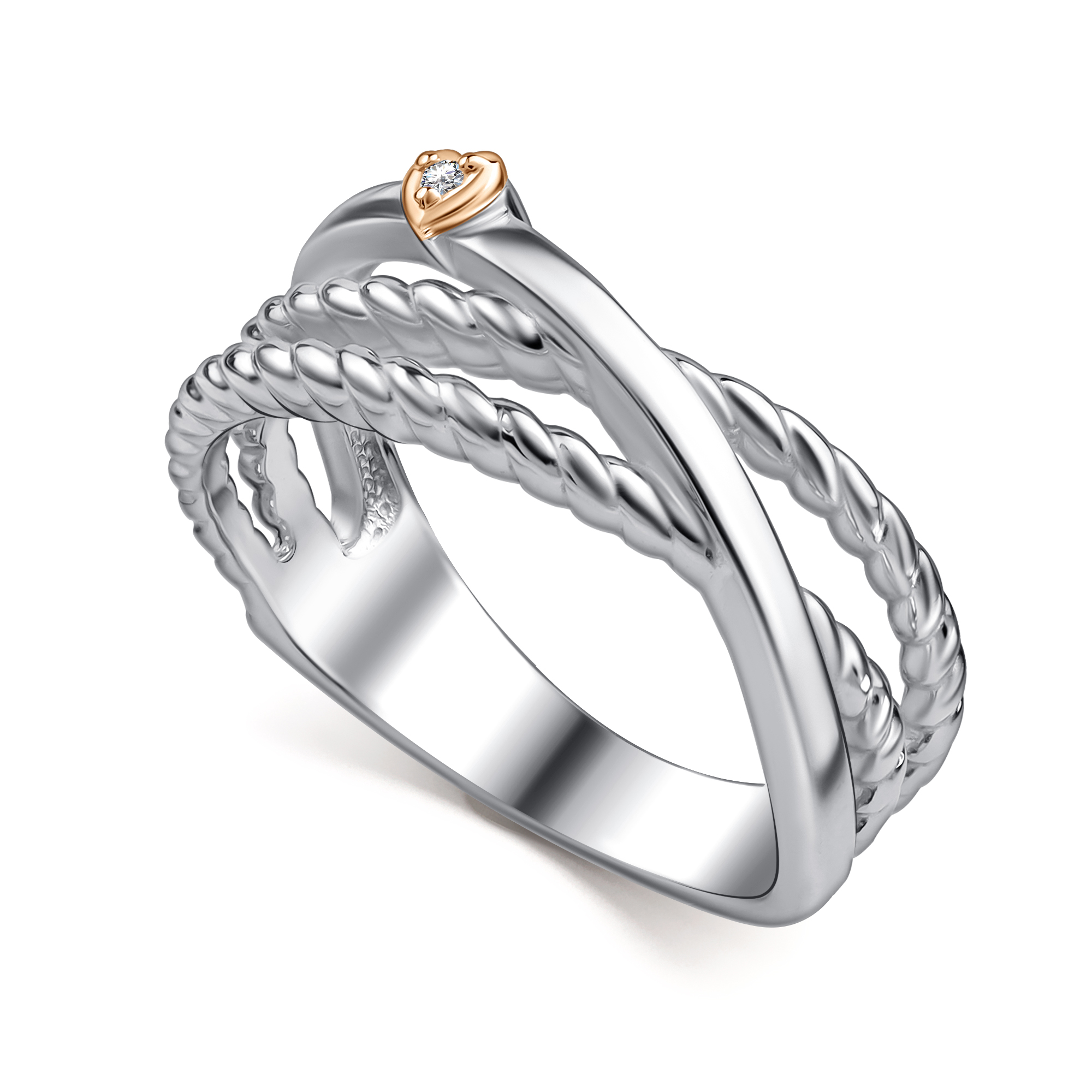 Кольцо из серебра с камнем Бриллиант, вставками золота фото, цены