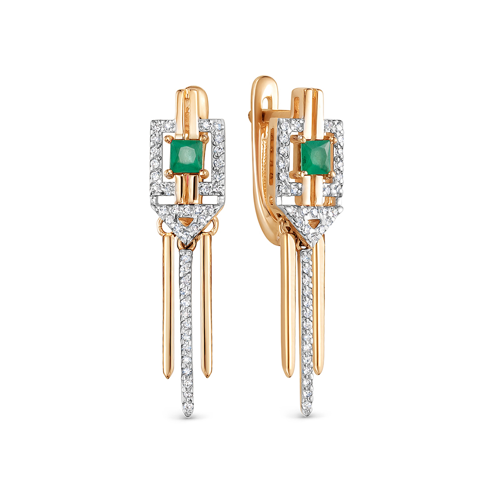 Серьги из золота с камнем Бриллиант, Изумруд фото, цены