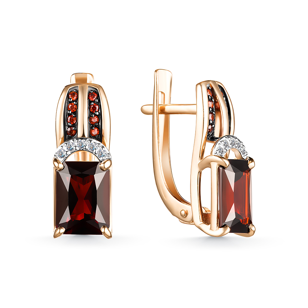 Серьги из золота с камнем Гранат, Фианит фото, цены