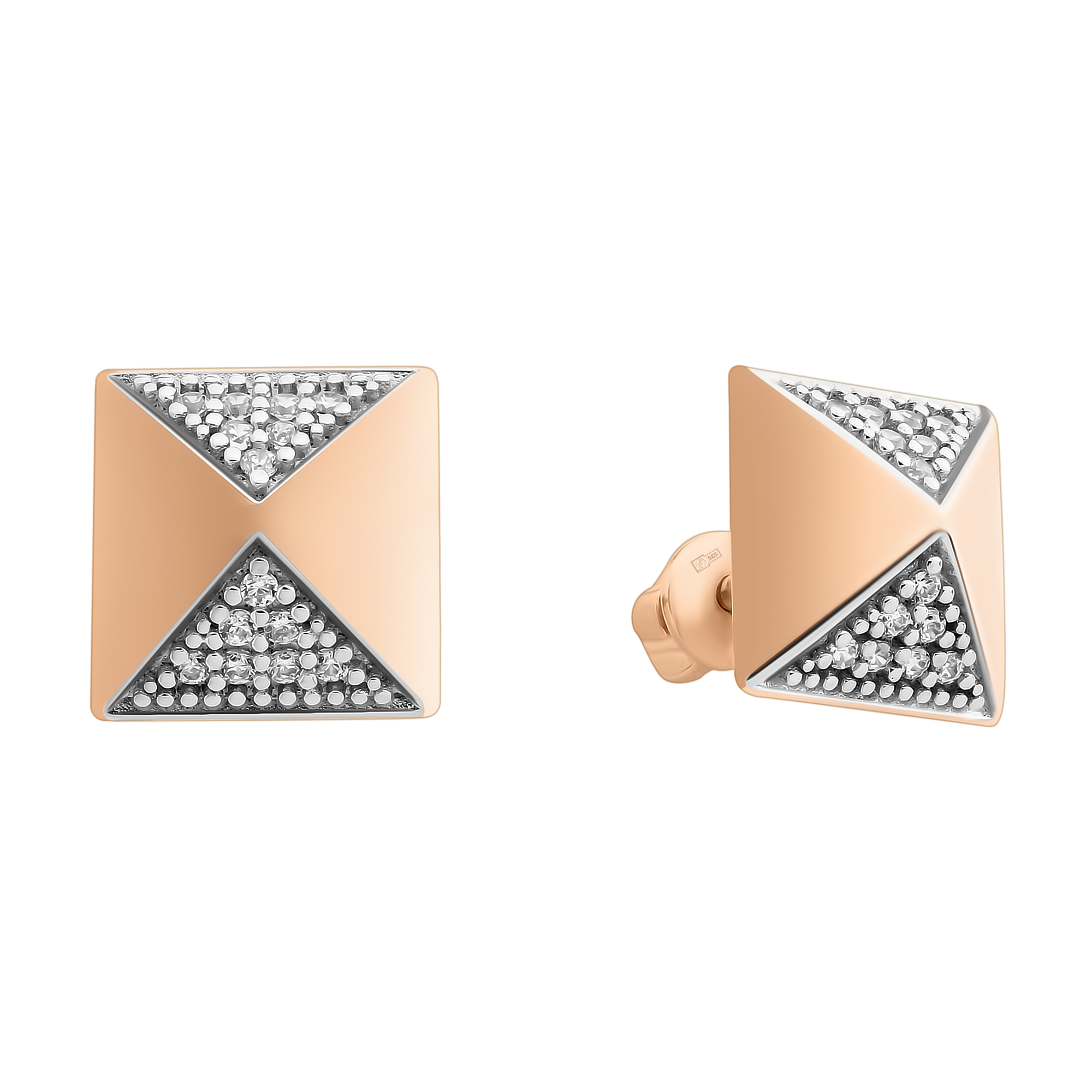 Пуссеты из золота с камнем Куб цирконий фото, цены