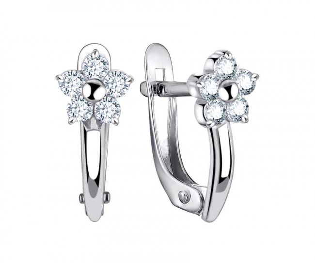 Серьги из серебра с камнем Фианит фото, цены