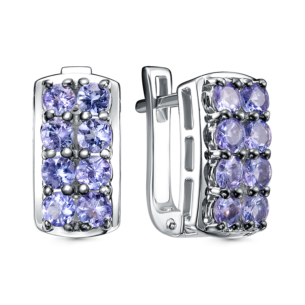 Серьги из серебра с камнем Танзанит фото, цены