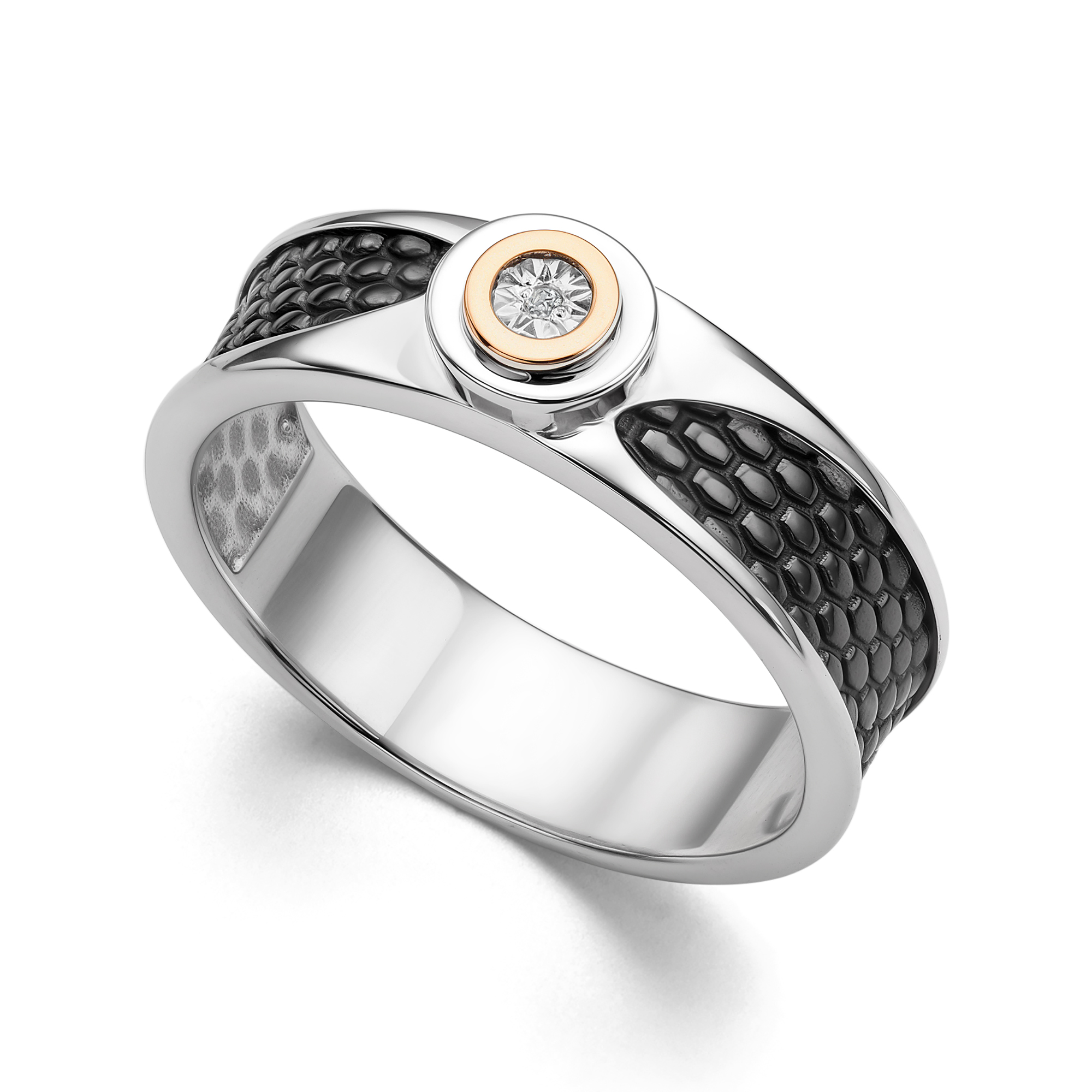 Кольцо из серебра с камнем Бриллиант, вставками золота фото, цены