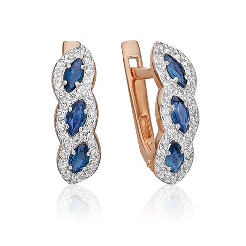 Серьги из золота с камнем Бриллиант, Сапфир фото, цены