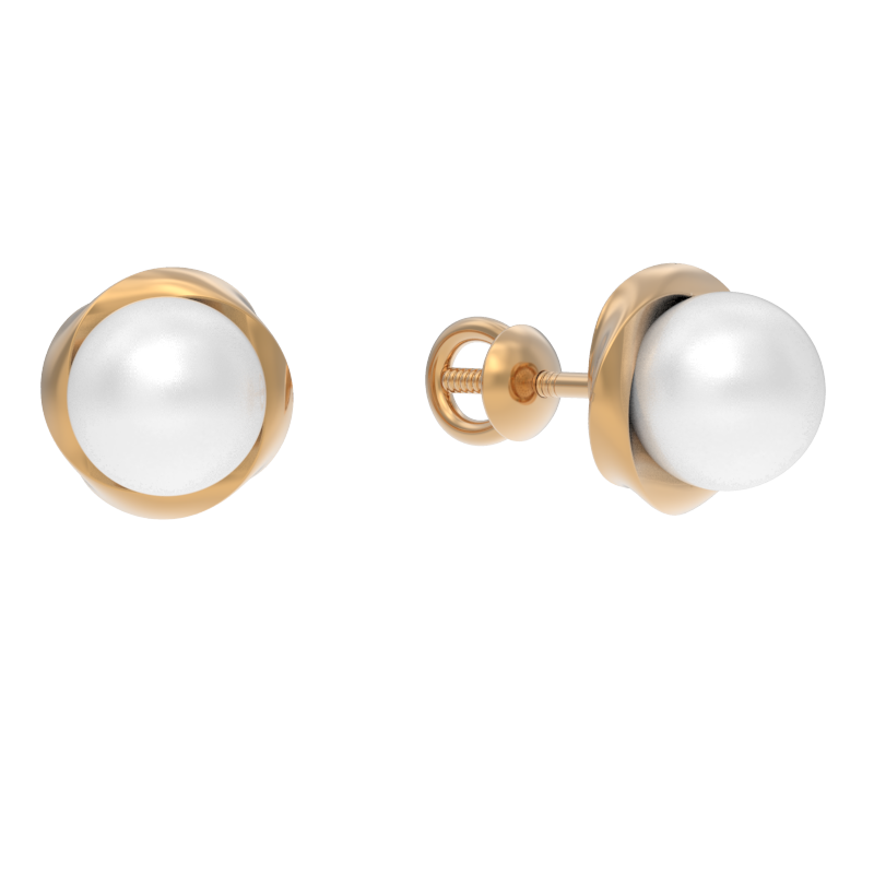 Пуссеты из золота с камнем Жемчуг фото, цены