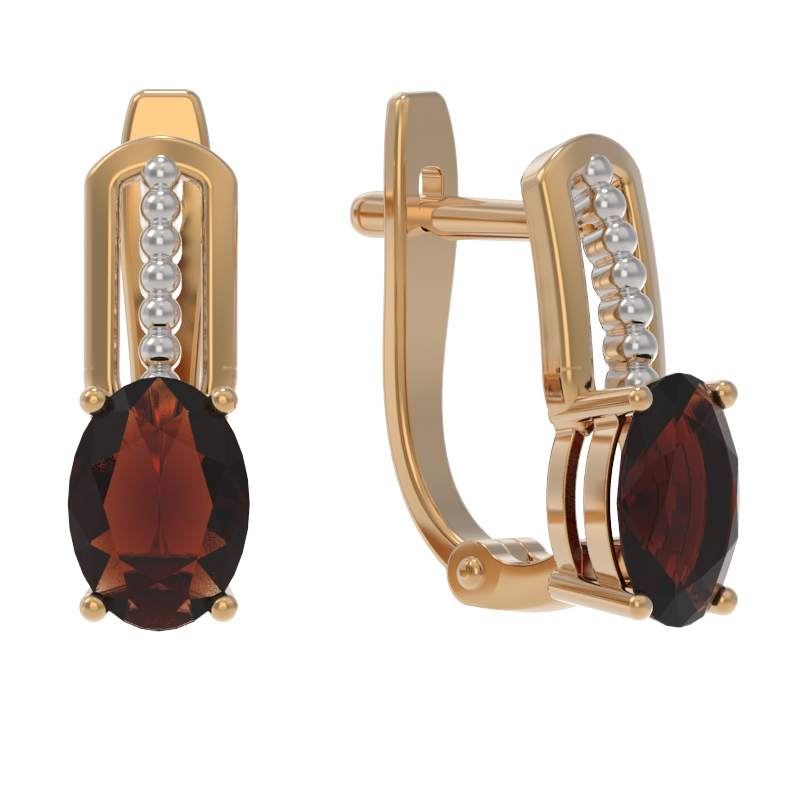 Серьги из золота с камнем Гранат фото, цены
