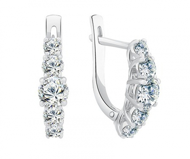 Серьги из серебра с камнем Фианит фото, цены