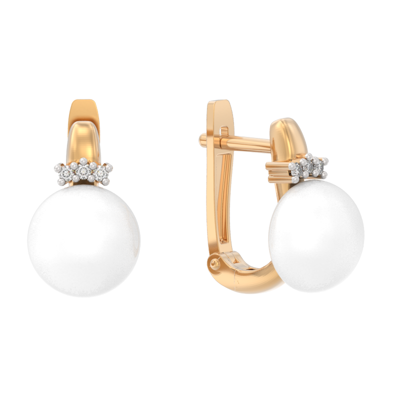 Серьги из золота с камнем Жемчуг, Фианит фото, цены