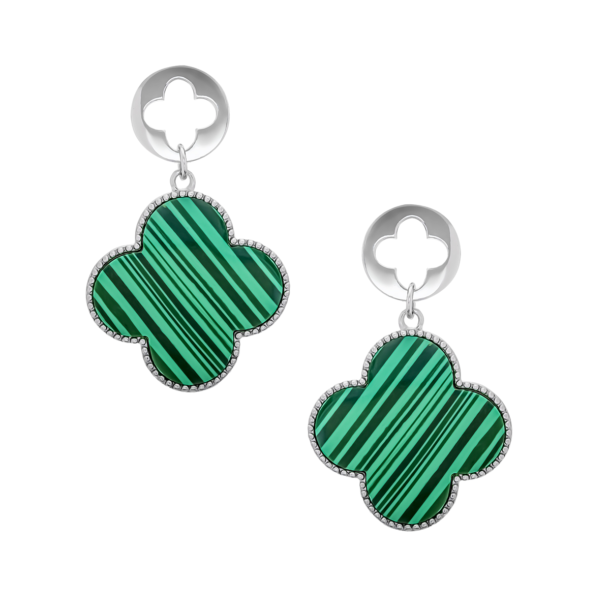 Серьги из серебра с камнем Малахит фото, цены