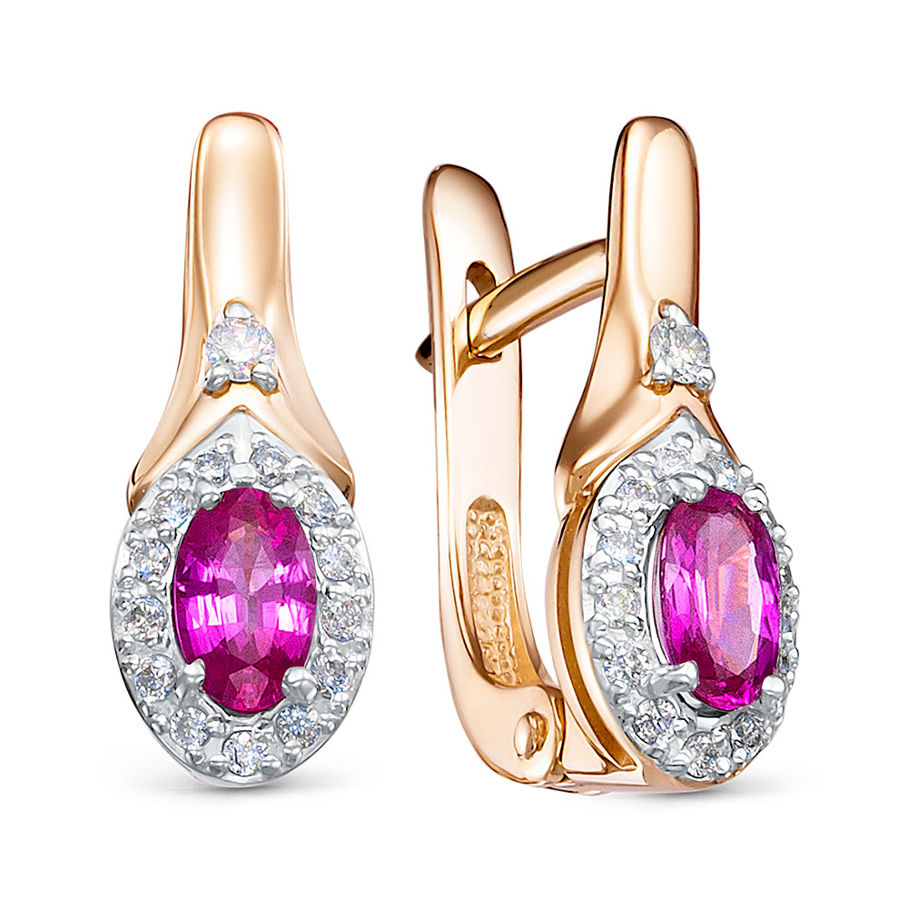 Серьги из золота с камнем Бриллиант, Рубин фото, цены