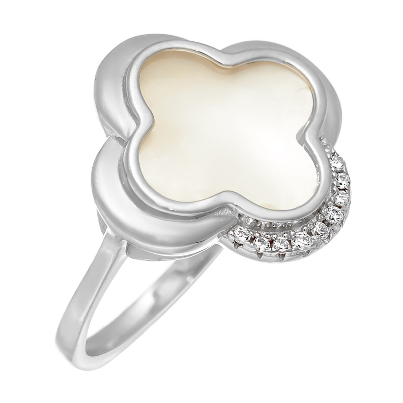 Кольцо из серебра с камнем Фианит, Перламутр фото, цены