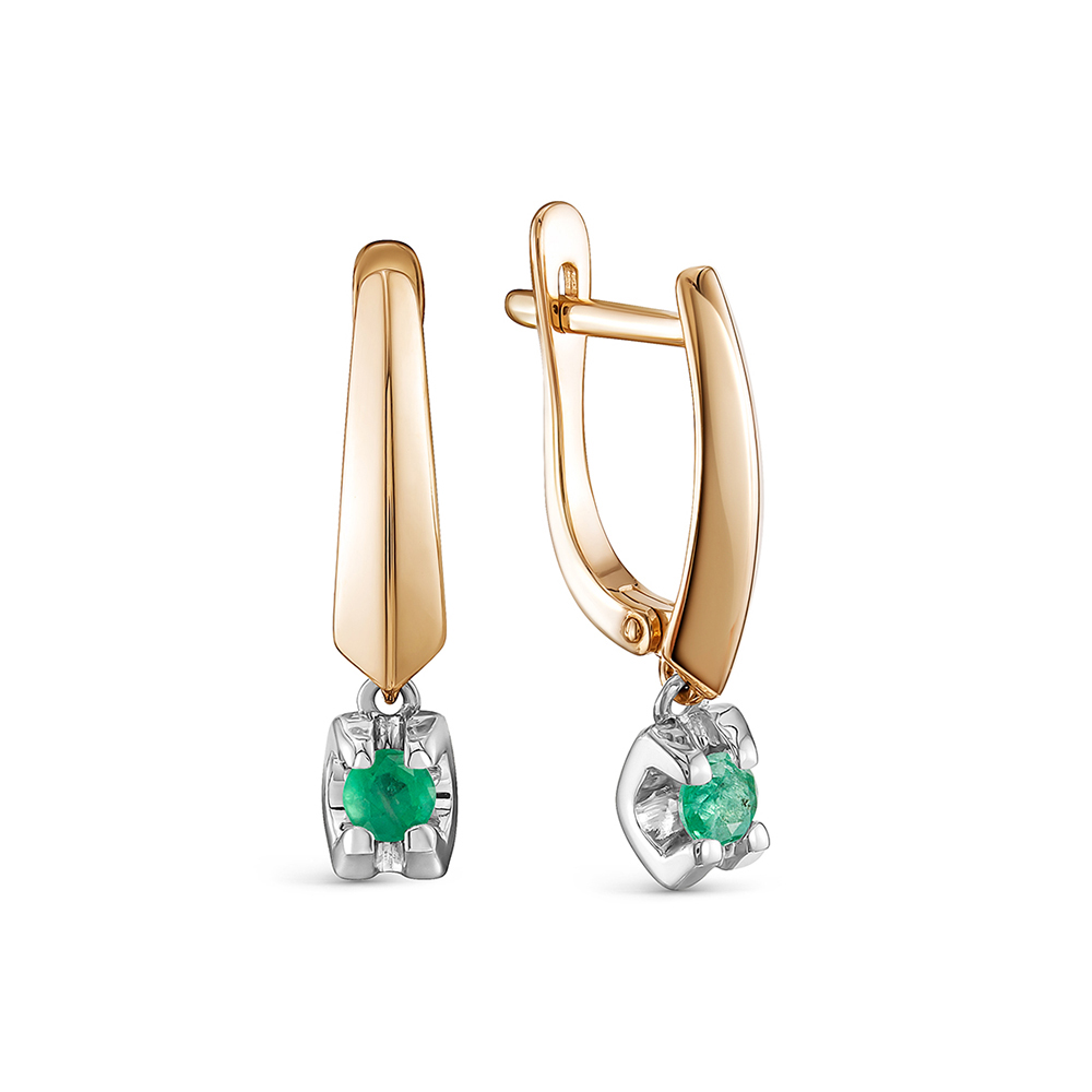 Серьги из золота с камнем Изумруд фото, цены