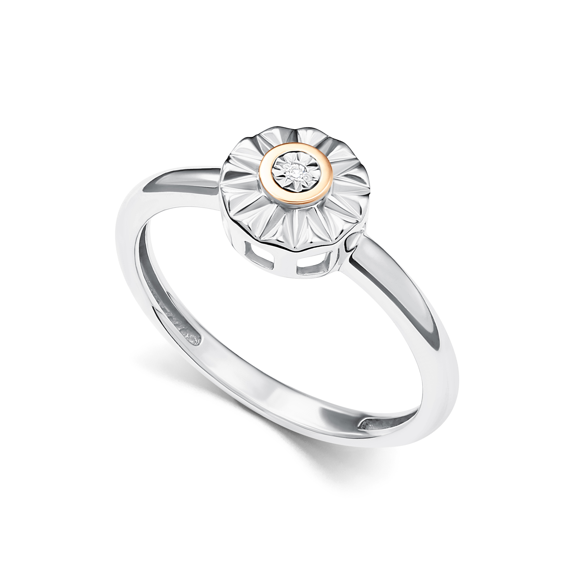 Кольцо из серебра с камнем Бриллиант, вставками золота фото, цены