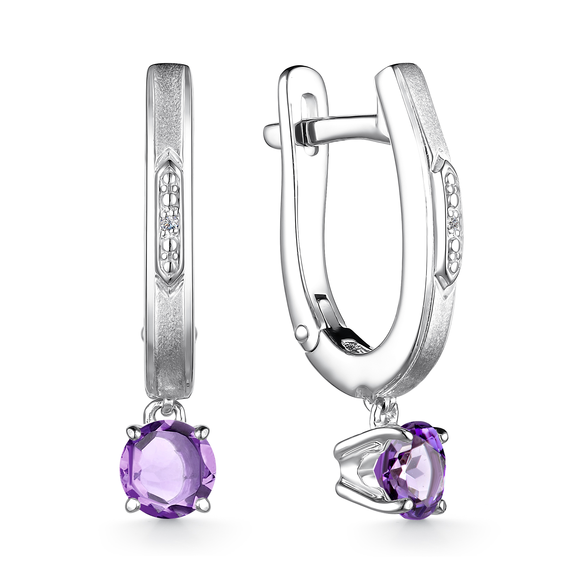 Серьги из серебра с камнем аметист, Бриллиант фото, цены