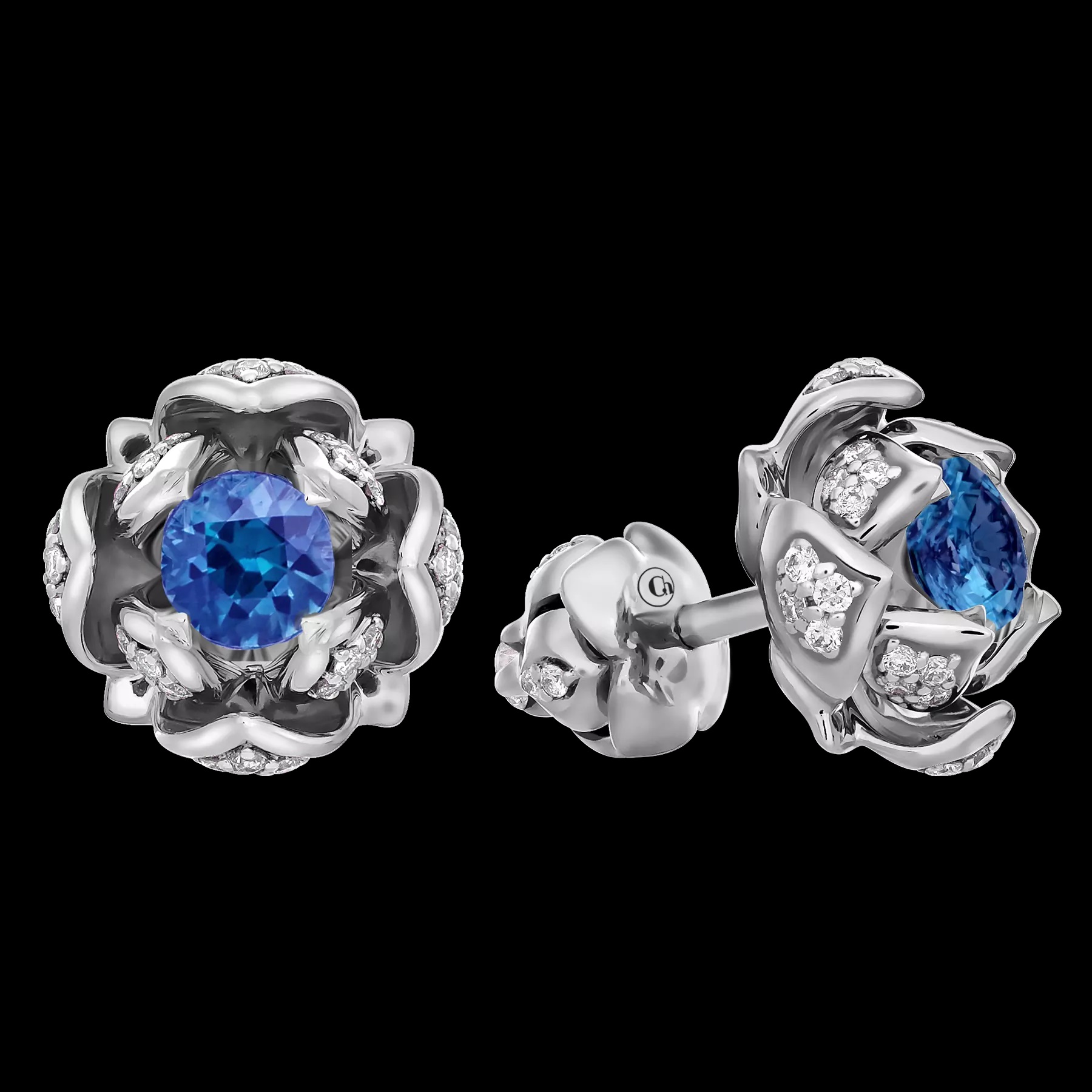 Серьги из золота с камнем Бриллиант, Сапфир фото, цены