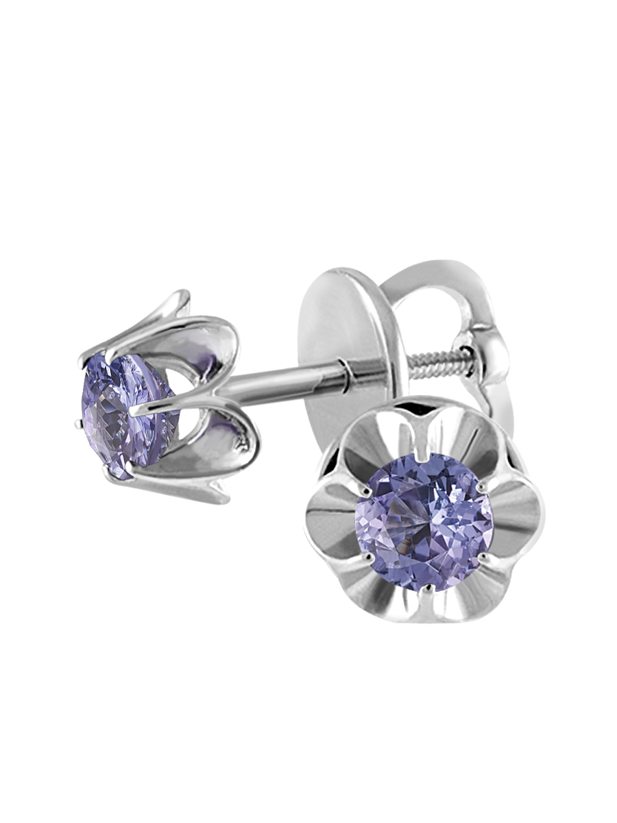 Пуссеты из золота с камнем Танзанит фото, цены