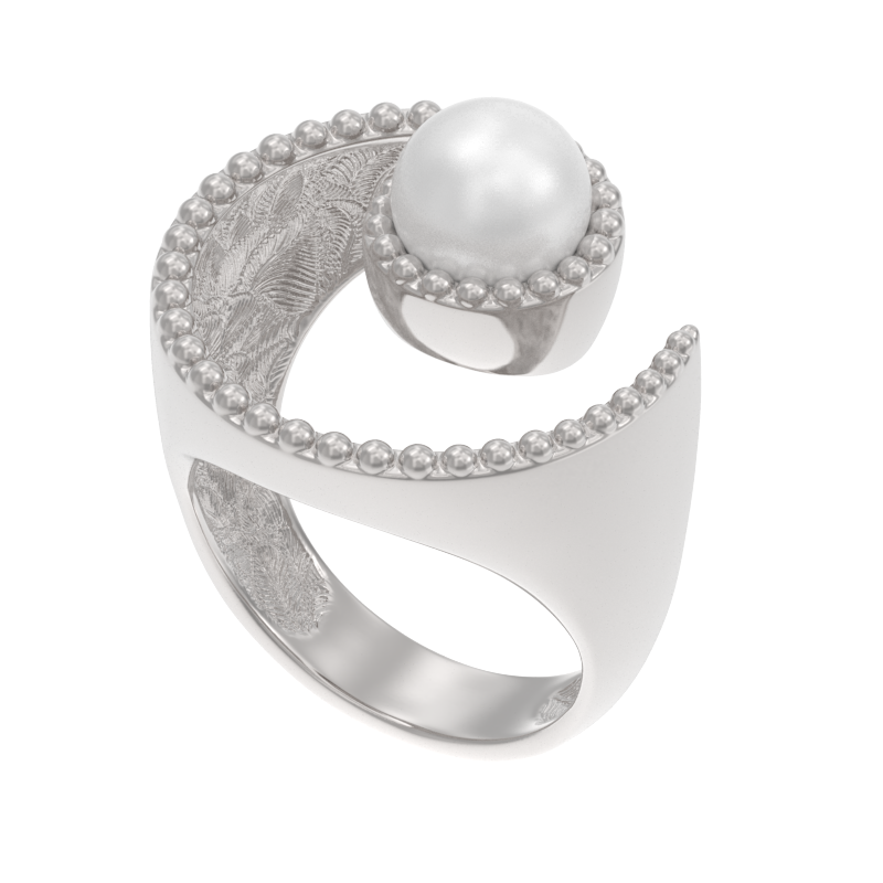 Кольцо из серебра с камнем Жемчуг иск. фото, цены