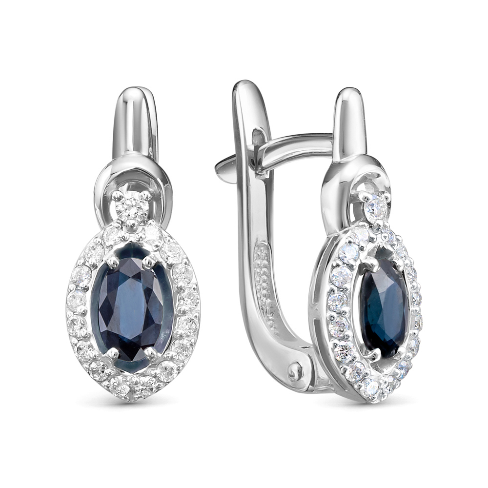 Серьги из золота с камнем Бриллиант, Сапфир фото, цены