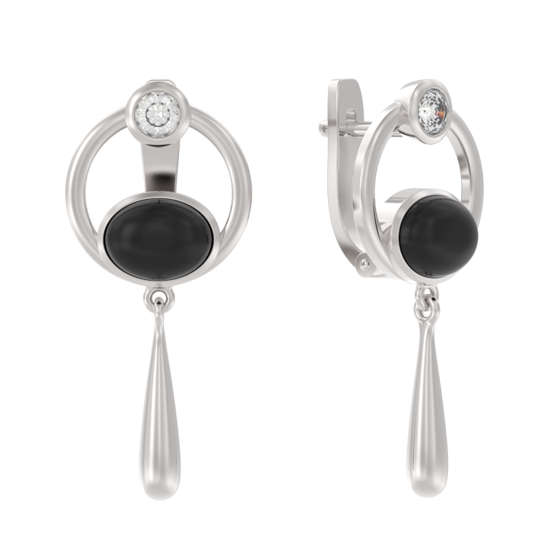 Серьги из серебра с камнем Фианит, Агат фото, цены