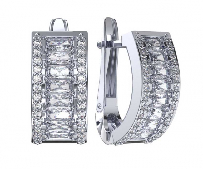 Серьги из серебра с камнем Фианит фото, цены