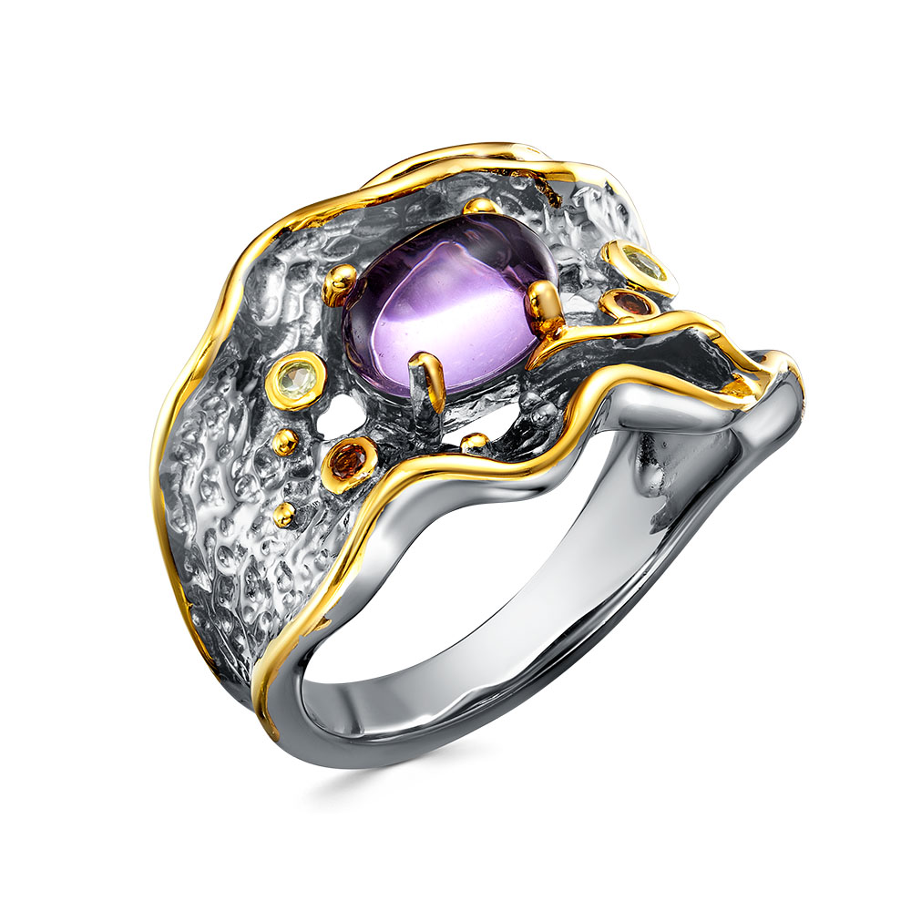 Кольцо из серебра с камнем аметист, Гранат, Перидот фото, цены