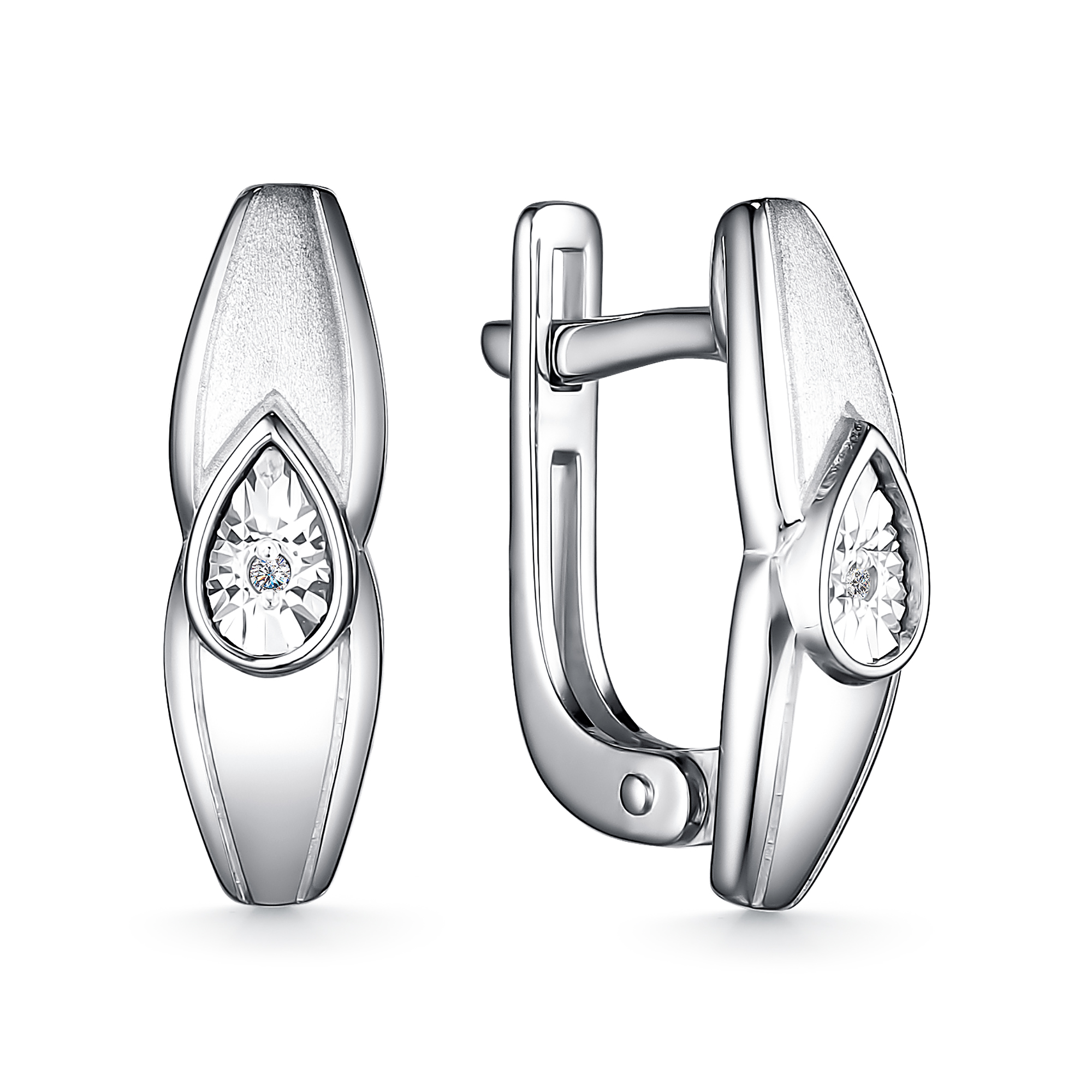 Серьги из серебра с камнем Бриллиант фото, цены