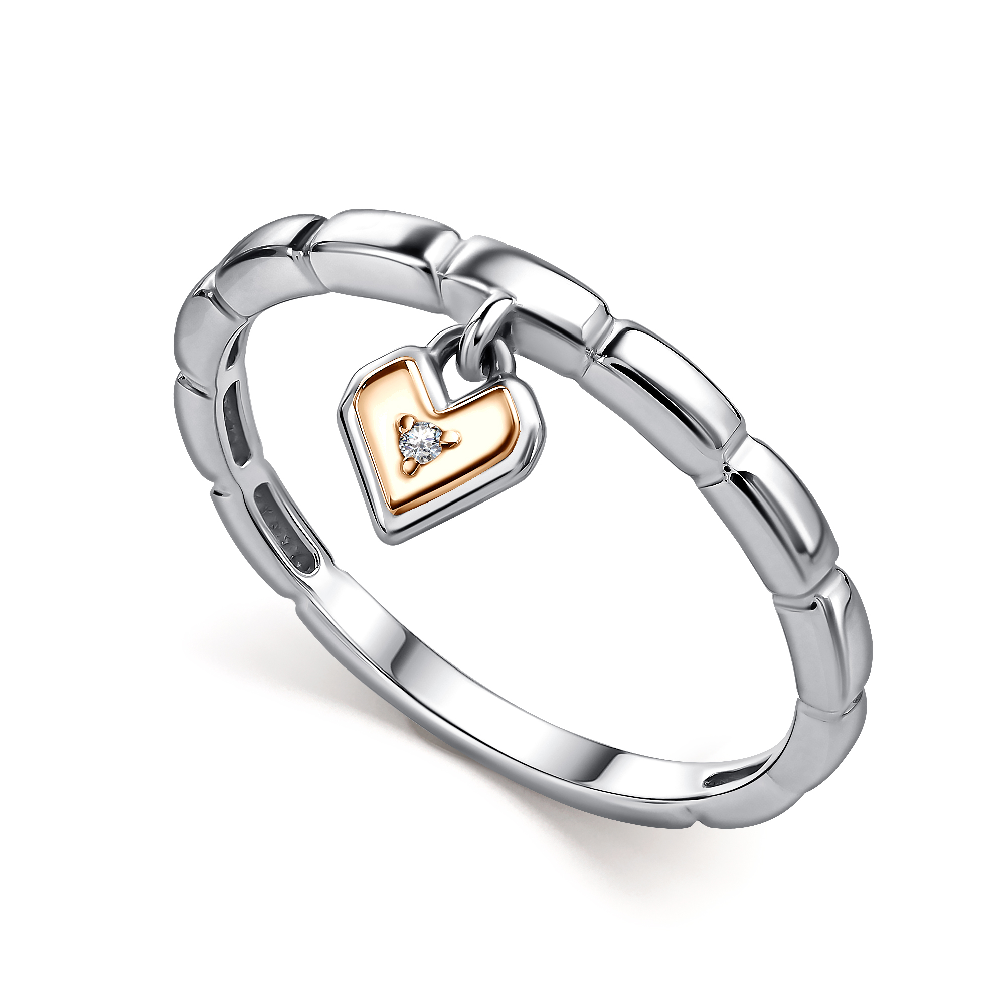 Кольцо из серебра с камнем Бриллиант, вставками золота фото, цены