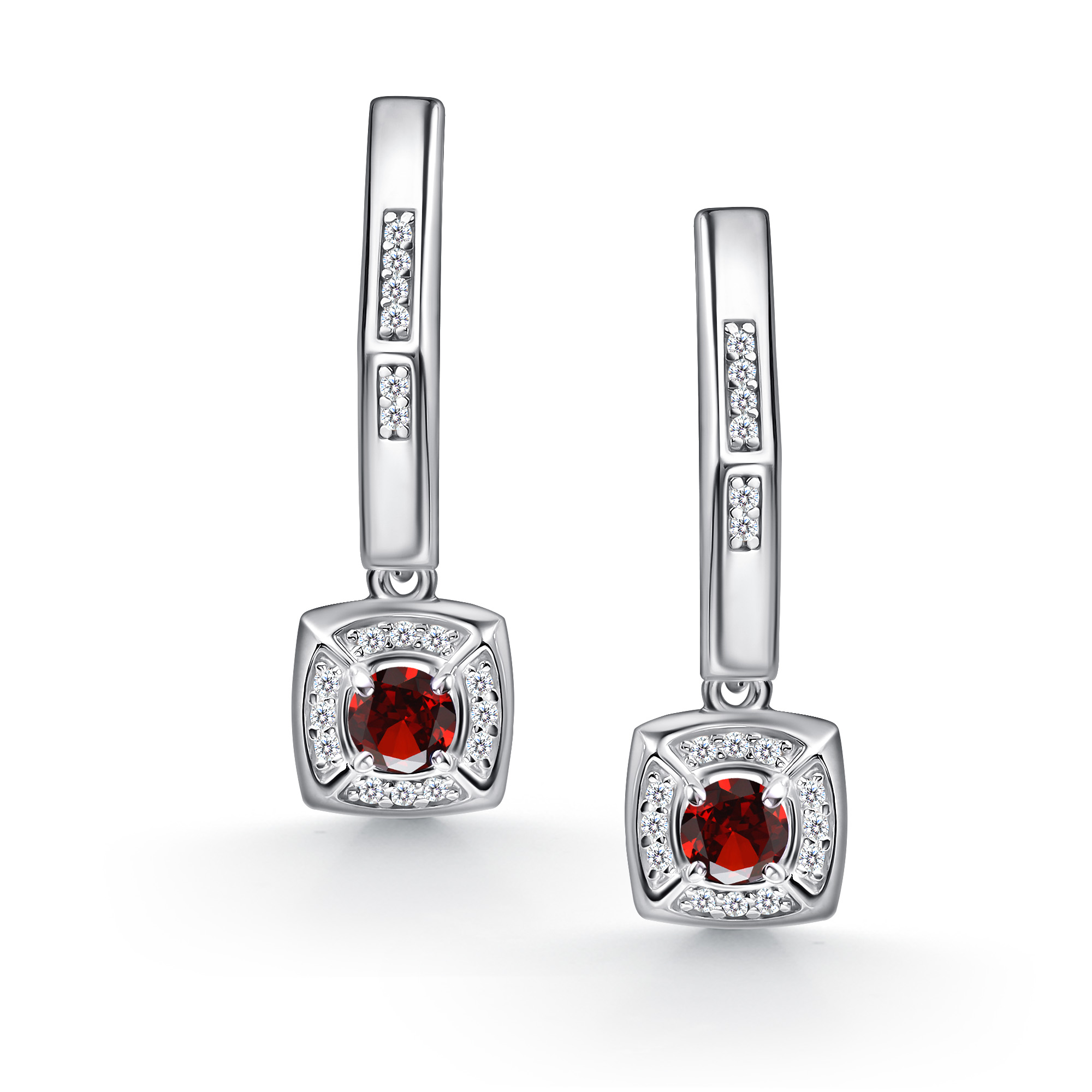 Серьги из серебра с камнем Гранат, Фианит фото, цены