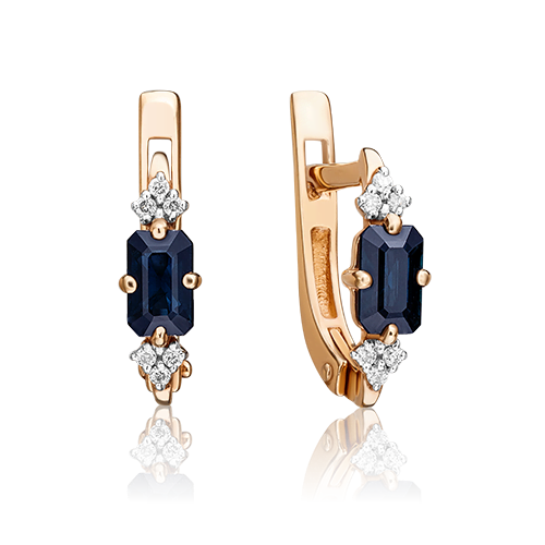 Серьги из золота с камнем Бриллиант, Сапфир фото, цены