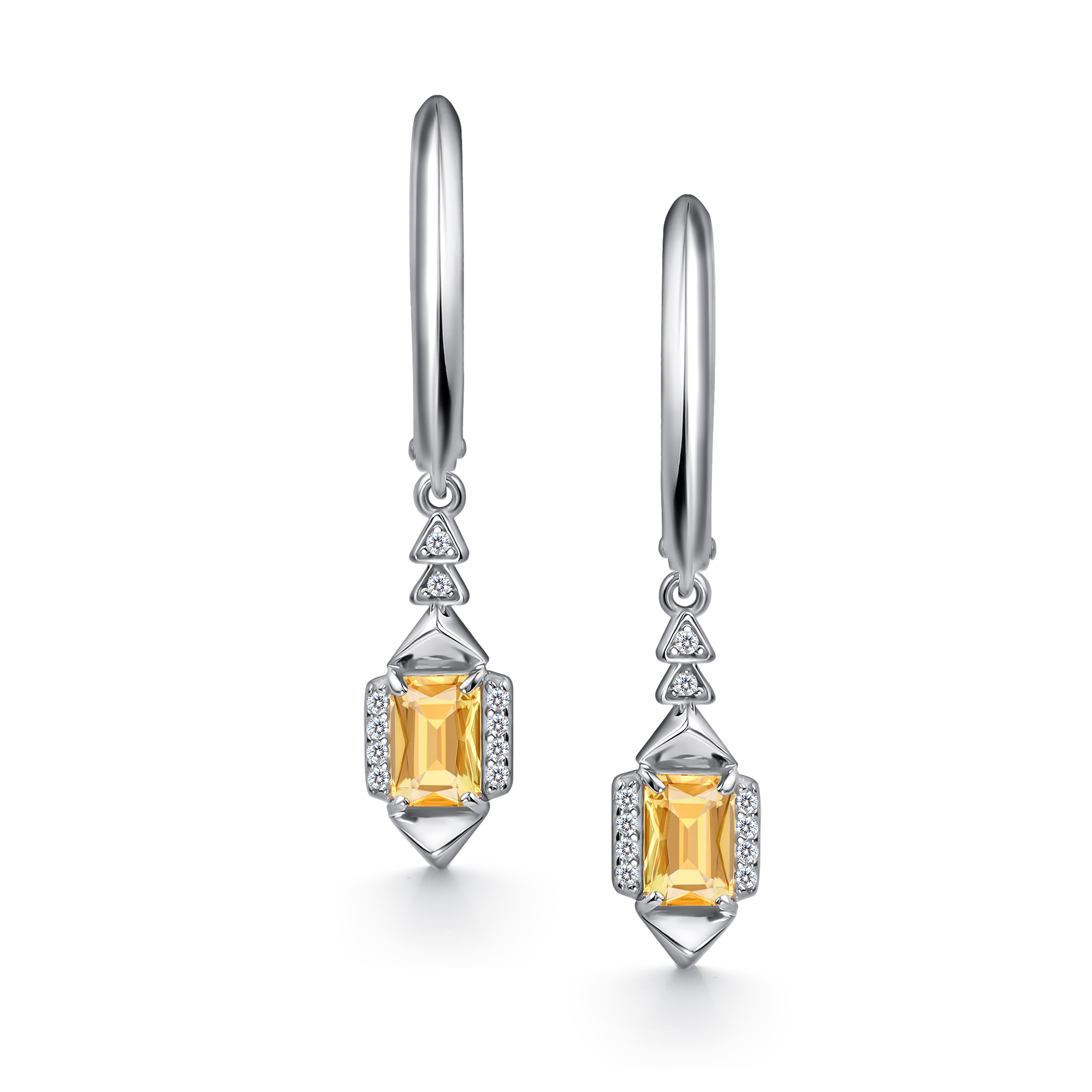 Серьги из серебра с камнем Цитрин, Фианит фото, цены