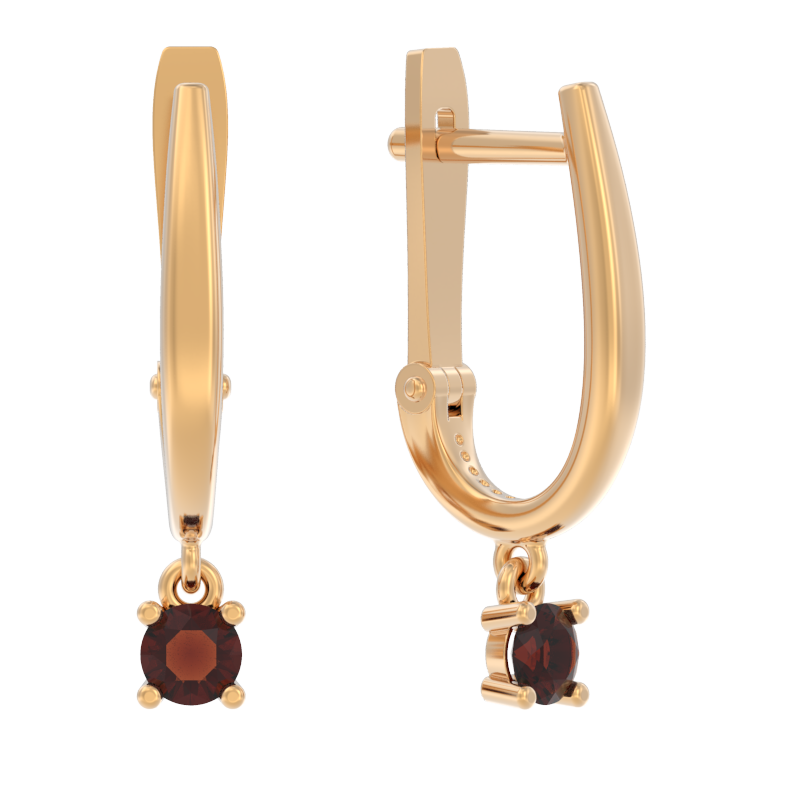 Серьги из золота с камнем Гранат фото, цены