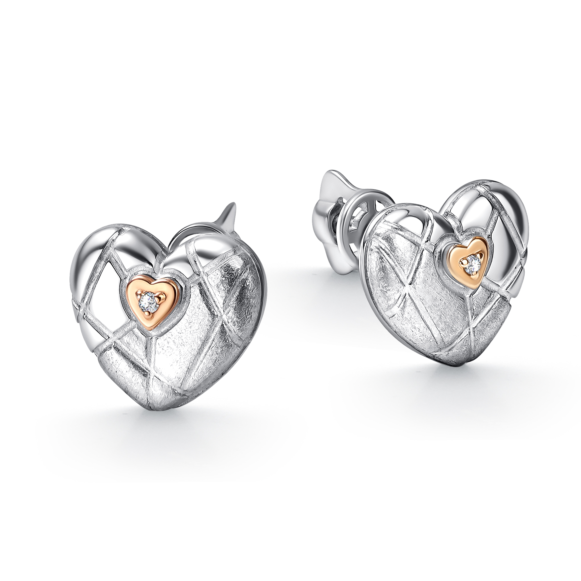 Пуссеты из серебра с камнем Бриллиант, вставками золота фото, цены